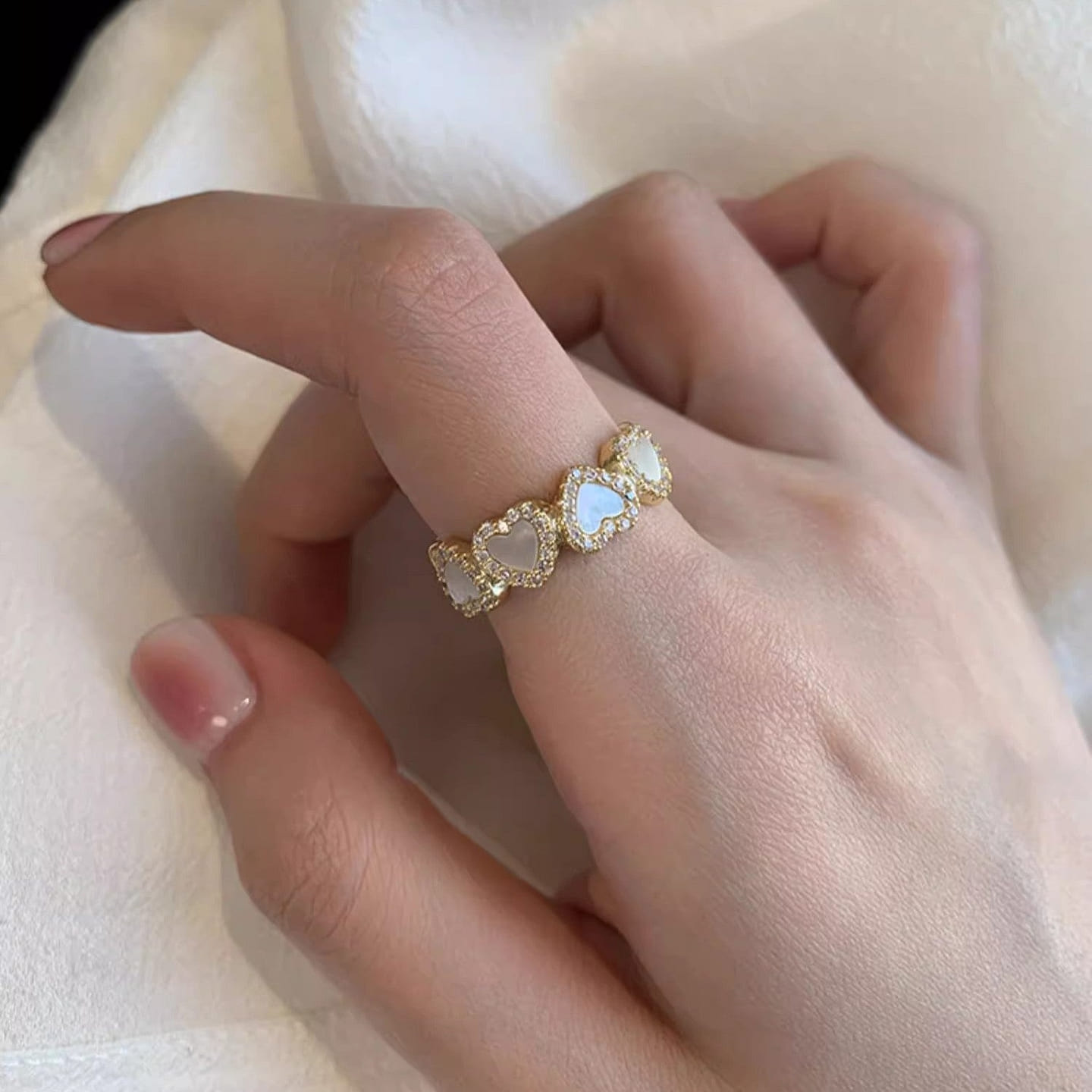 Pearl Heart Ring Adjustable Premium Open Ring 1 each