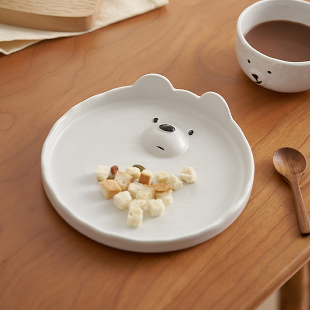 Lovely White Bear Ceramic Plates Bowls for Breakfast 7.6 Plate 1 each
