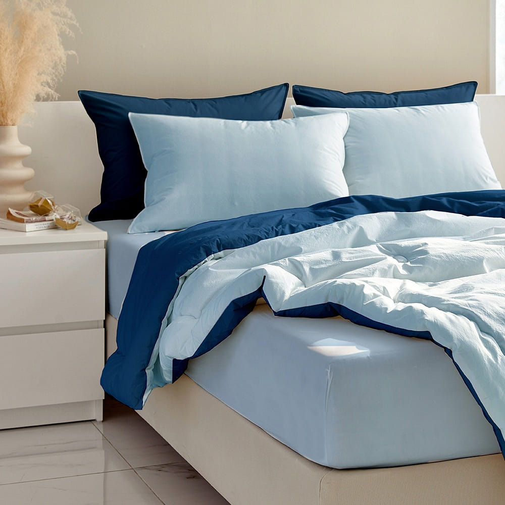 Dream High-Density Cotton Reversible Comforter Set - Blue/Navy (US Queen) 1 each