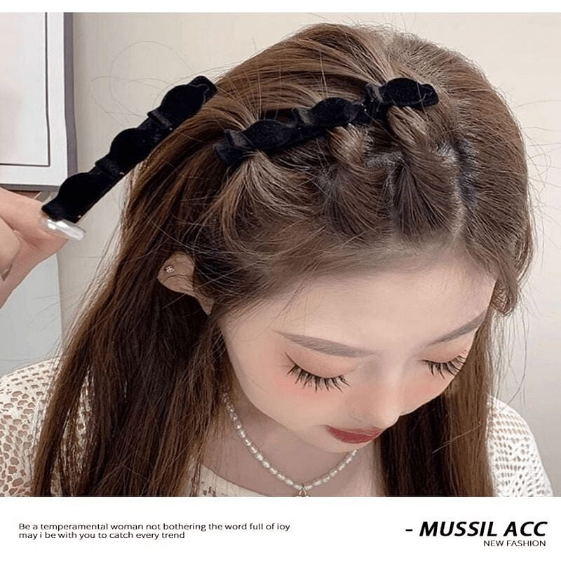 Lazy double-layer braided hair clips, black *2 2 each