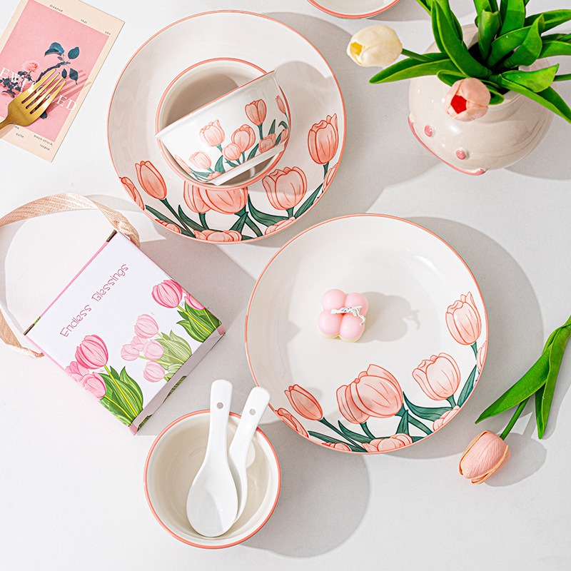 Ceramic Rice Bowls and Spoon Set of 2, Gift Box - Weee!