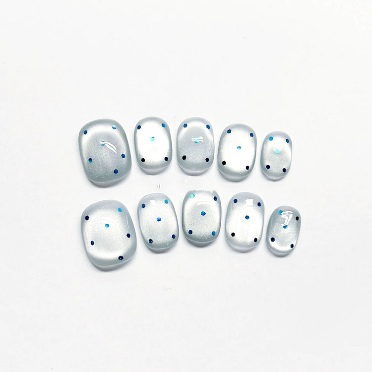Handmade Icy Blue Cat Eye Polka Dot Press Nails 1 count