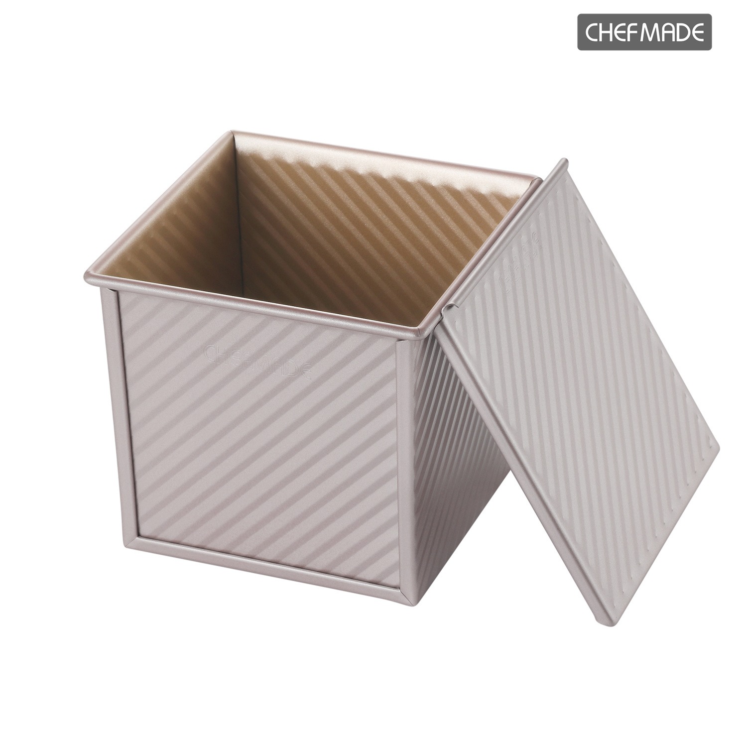 CHEFMADE Square Pullman Loaf Pan with Lid, 1Lb Dough Capacity Toast Box 1 ส่วน
