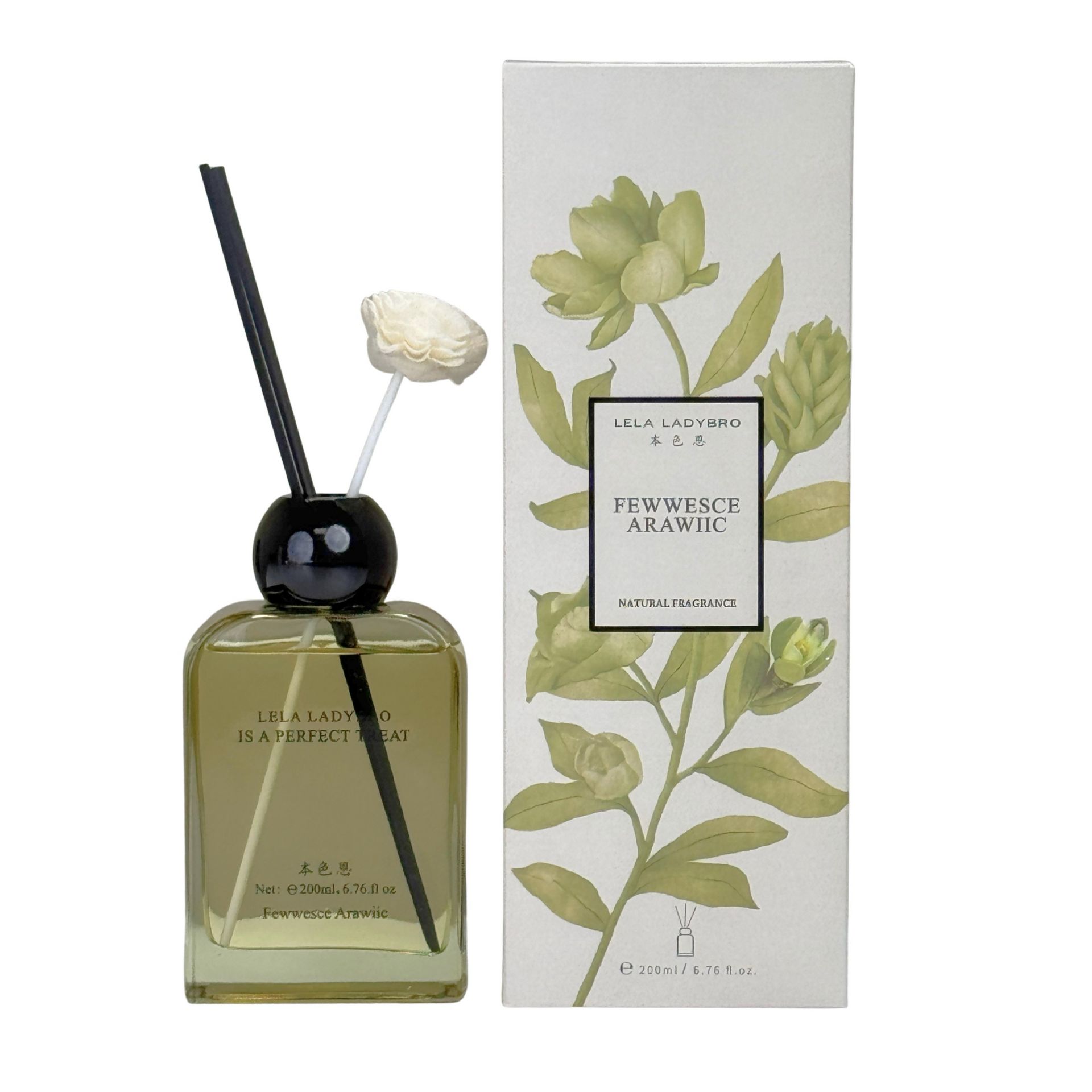 LELA LADYBRO Green Leaf and Orange Reed Diffuser 1 bottle