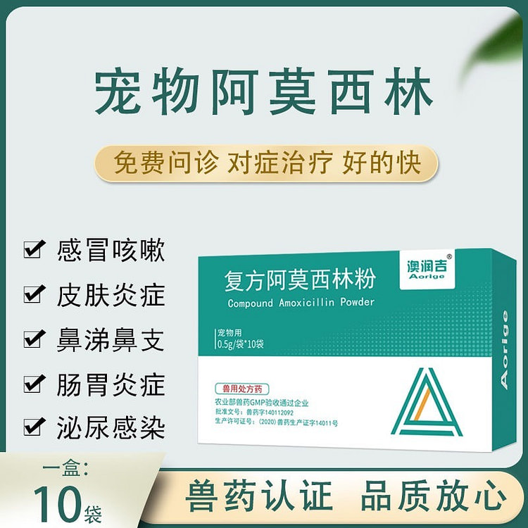 宠物阿莫西林尿路感染感冒伤口消炎猫鼻支10袋1盒 1 盒