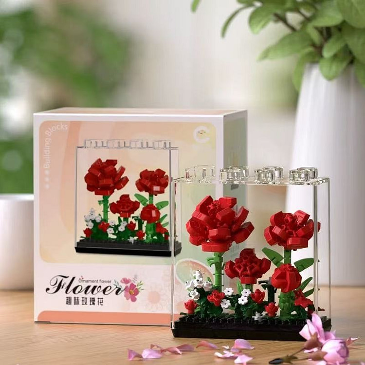 永生花积木拼装玩具  《玫瑰花款》含防尘套盒