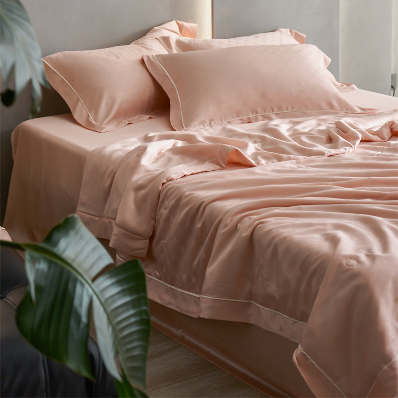 Tencel Cooling Quilt 4Pcs Set Rose Pink-Double 2000 グラム
