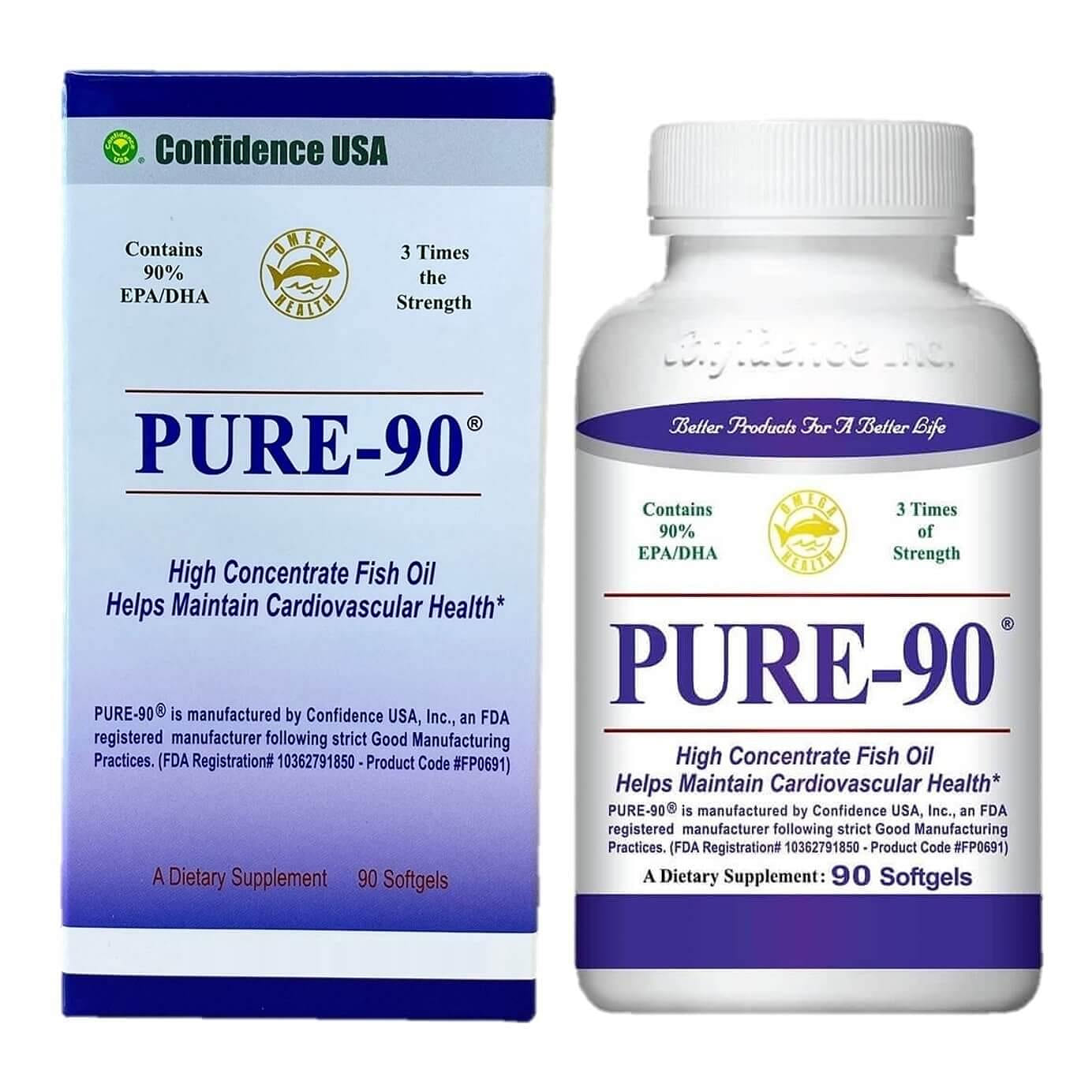 Pure-90 High Concentrate Fish Oil, 900mg EPA & DHA (90 Softgels) 1 count