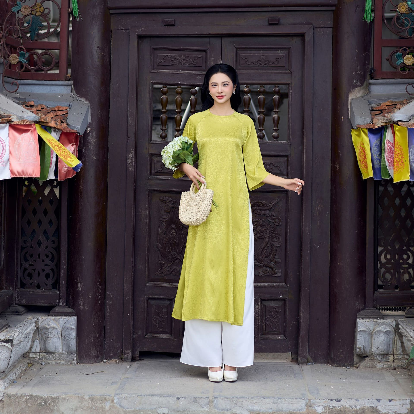 Modern Ao Dai Green Color Size M 1 each