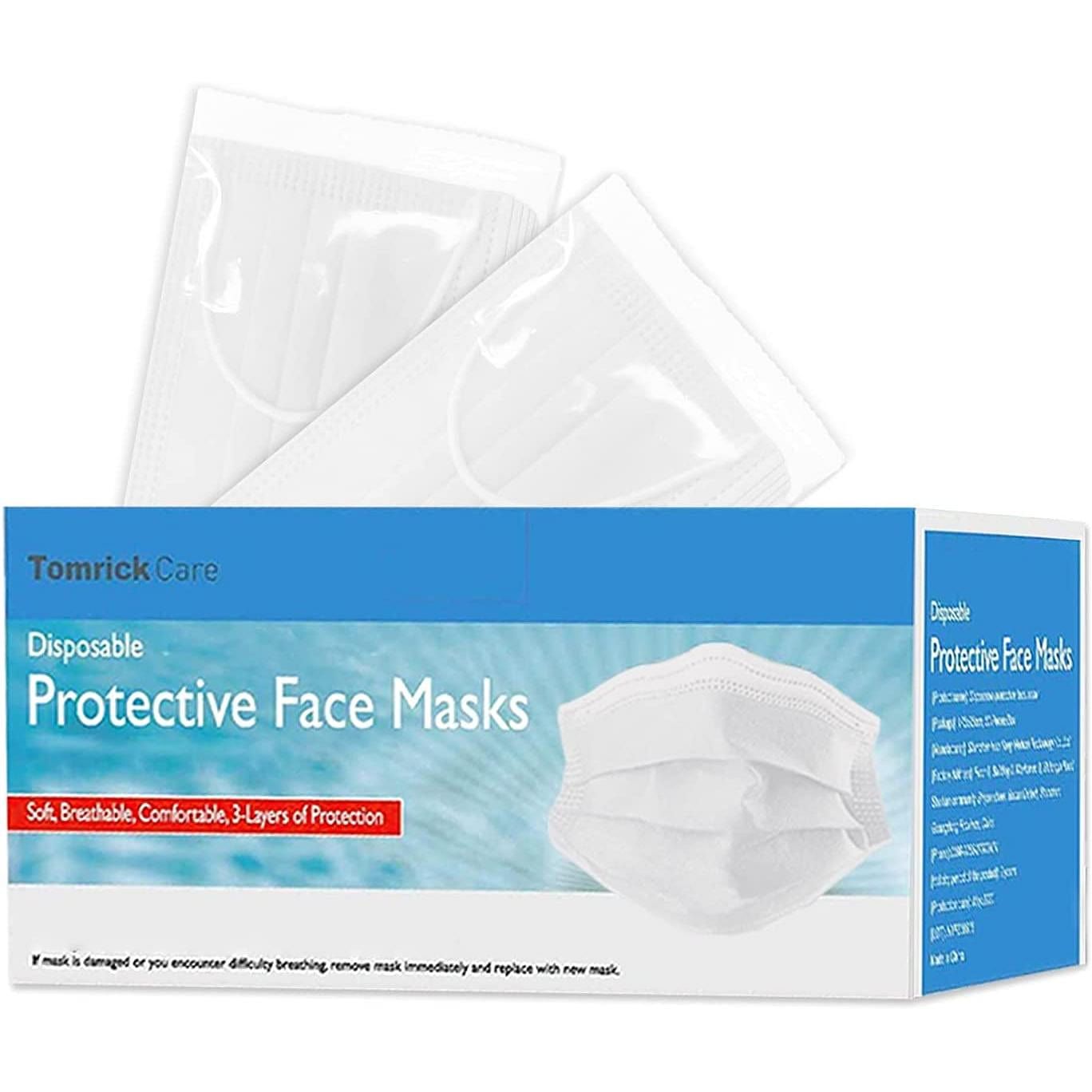White Disposable Face Masks for Adults , 3 Ply , Individually Wrapped 50 カウント