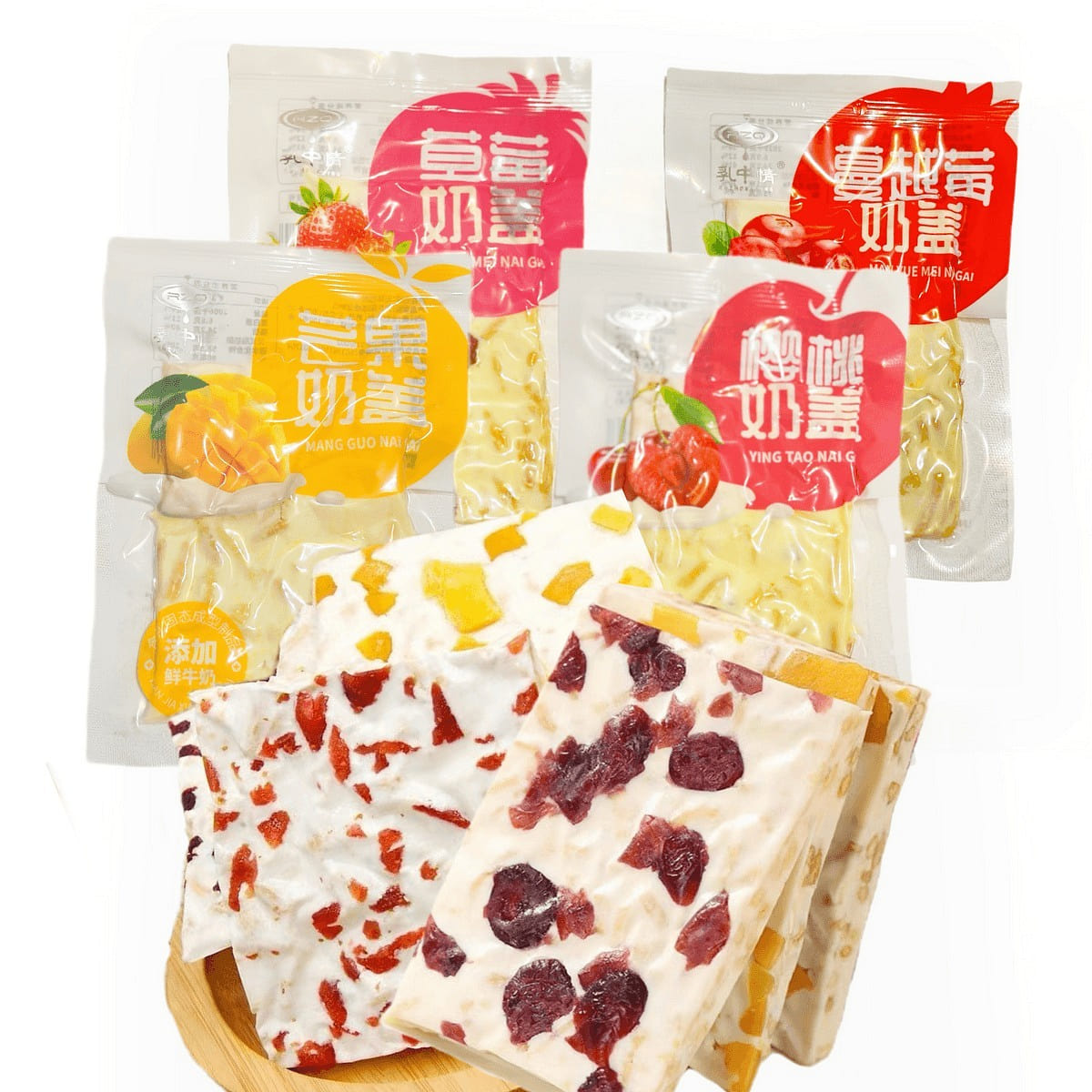 Four flavors of fruit pieces, large milk cake 250 g