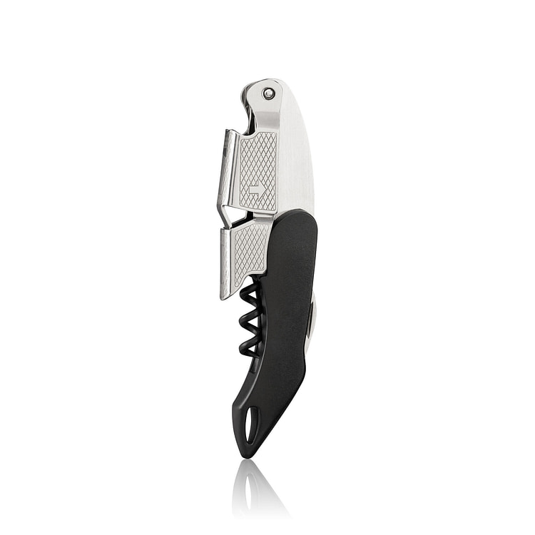 True Sommelier Waiter’s Corkscrew, Black Stainless Steel Spring Loaded Wine