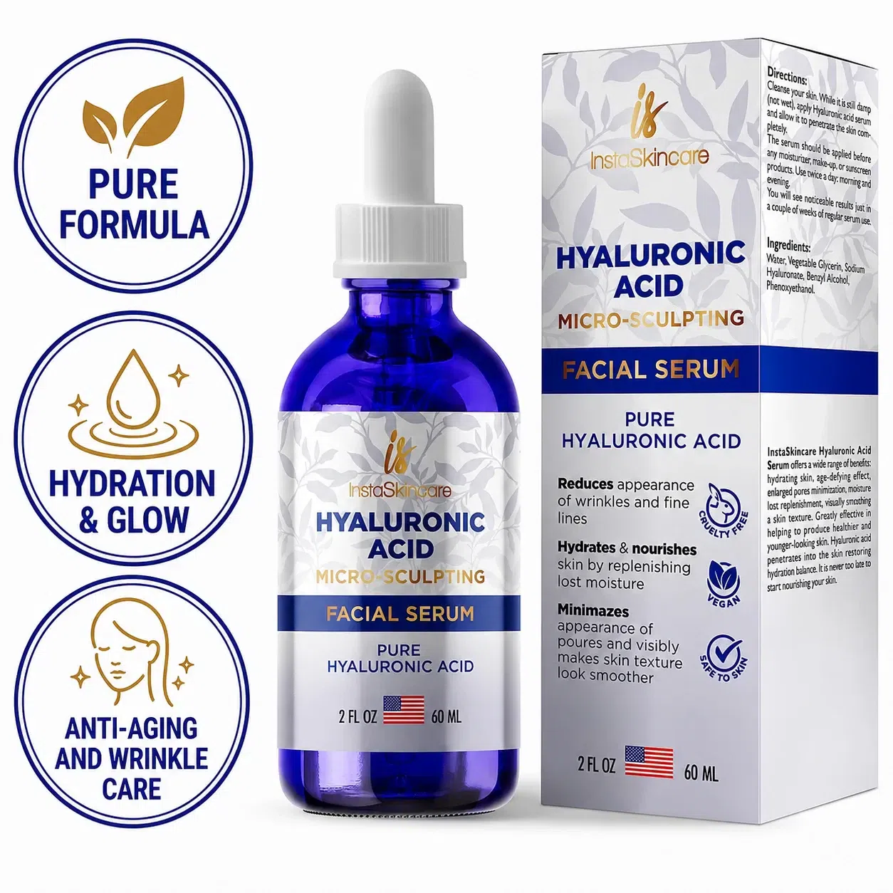 Hyaluronic Acid Anti-aging Serum for Face – 100% 1 bottle