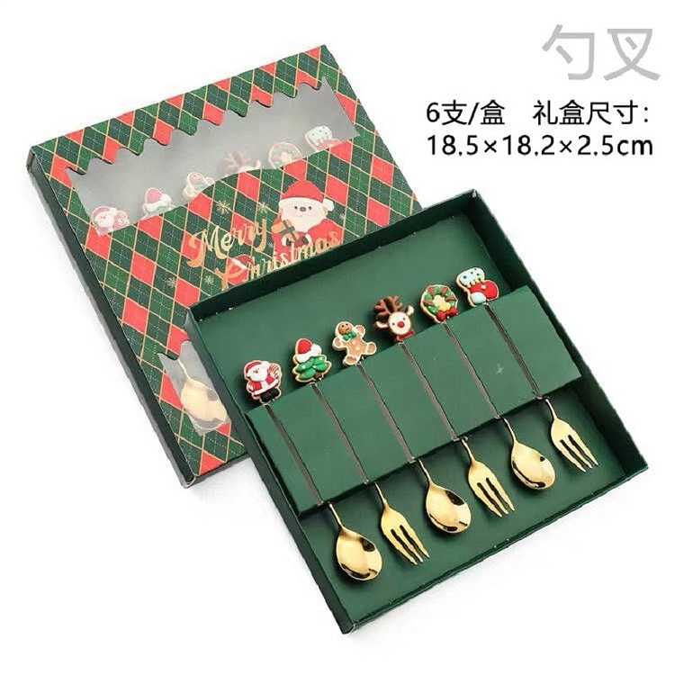 圣诞节 餐具套装 《绿盒树脂6件套》小礼品餐具套装 伴手礼