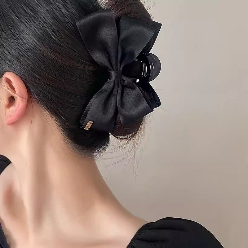 Premium Black Bow Grab Clip Headwear Women Shark Clip 1pc 1 each