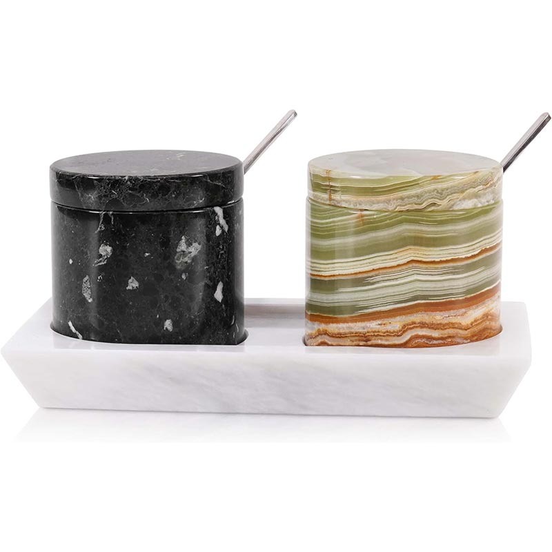 Marble Salt Cellar Black & Green Seasoning Storage 1 each