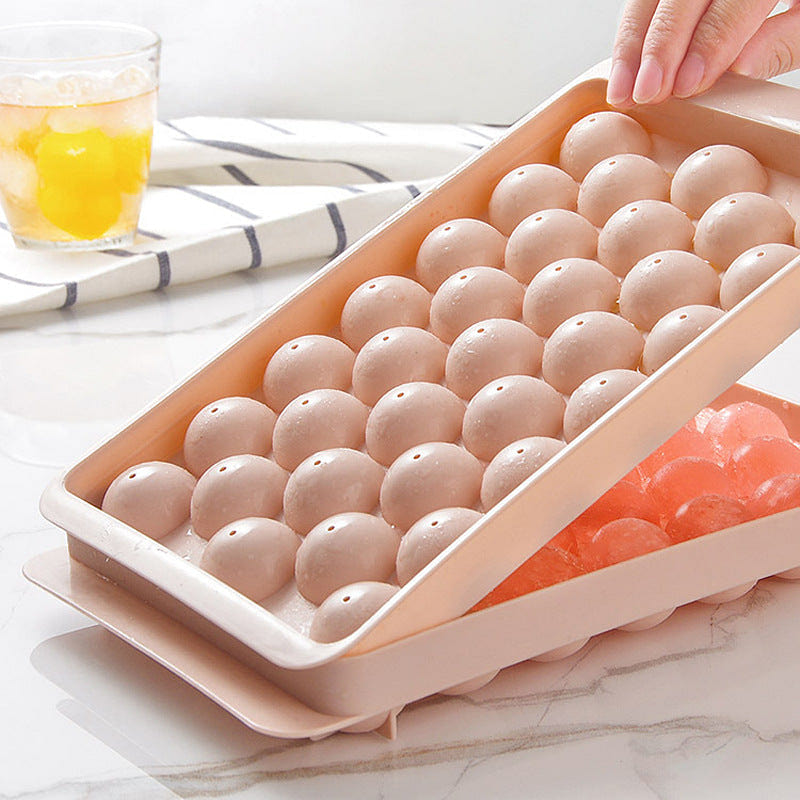 Ice Cube Tray with Lid and Bin, Small Round Ice Maker Easy Release, 33 cubes 5 lb
