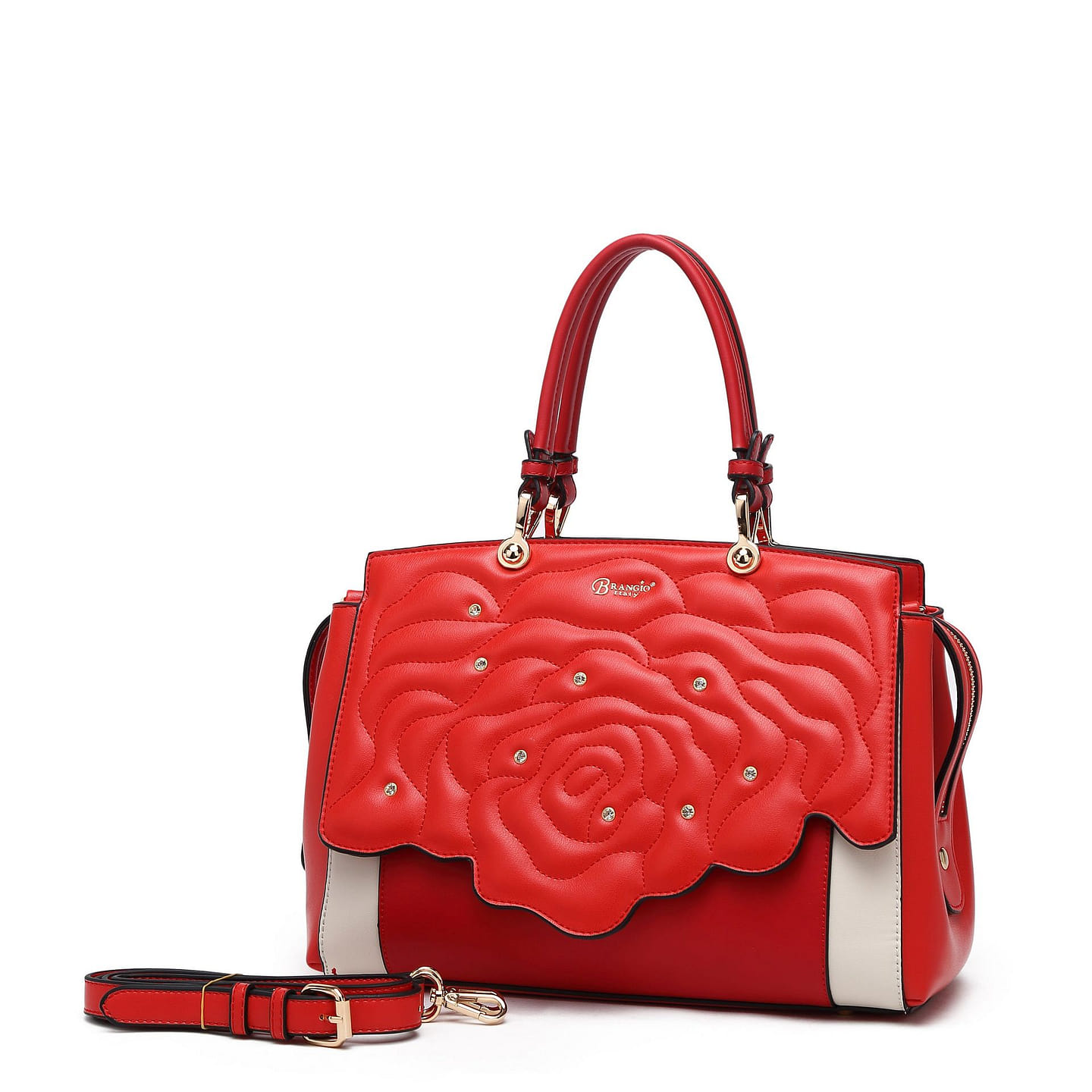 Rosette 3d Crystal Vegan Leather Metallic Handbag Sunny [RA8523-RD] 1 each