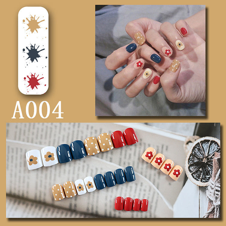 Press on Fake nails short dailyuse cute colorful fake nail comfortable A004 1 box