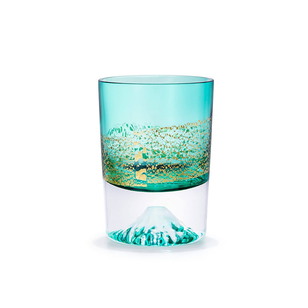 Tajima glass Handmade Mt. Fuji Gold Leaf Cup (Green, 2.9fl-oz) Made in Japan 1 each
