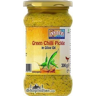 Ashoka Green Chilli Pickle in Olive Oil, 10.5 oz bottle 10.5 oz