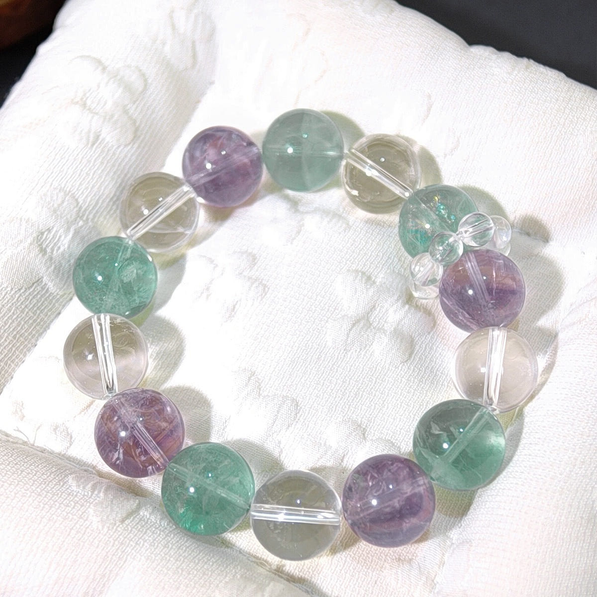 Nat Brazilian Amethyst Fluorite Bracelet,14mm 1 each