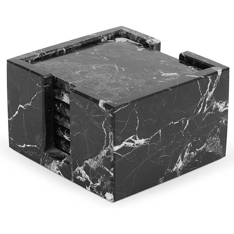 Radicaln Marble Square Coasters with Holder, Black