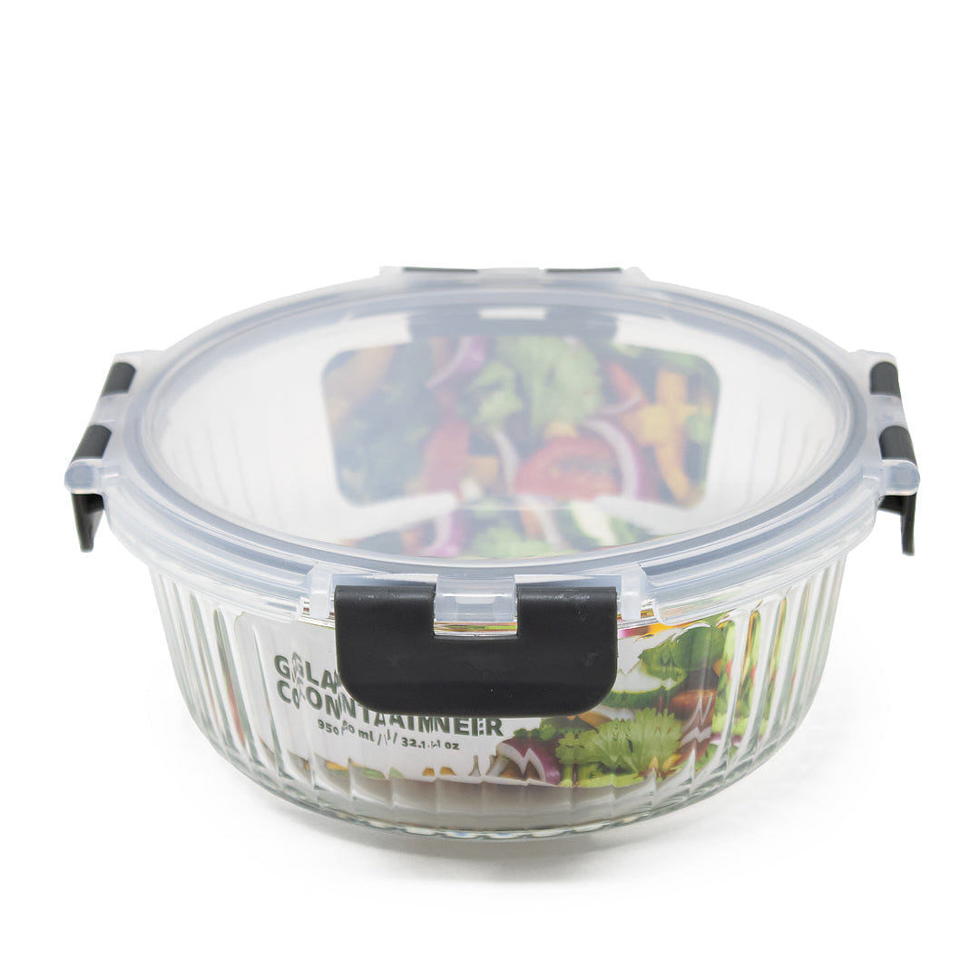 HQ Boroslicate Glass Mixing Bowls / Storage Bowl with Grey / Clear Clip On Lid Heat-Resistant Airtight 32oz Rectangular Bakeware for Kitchens 950 ML 1 each