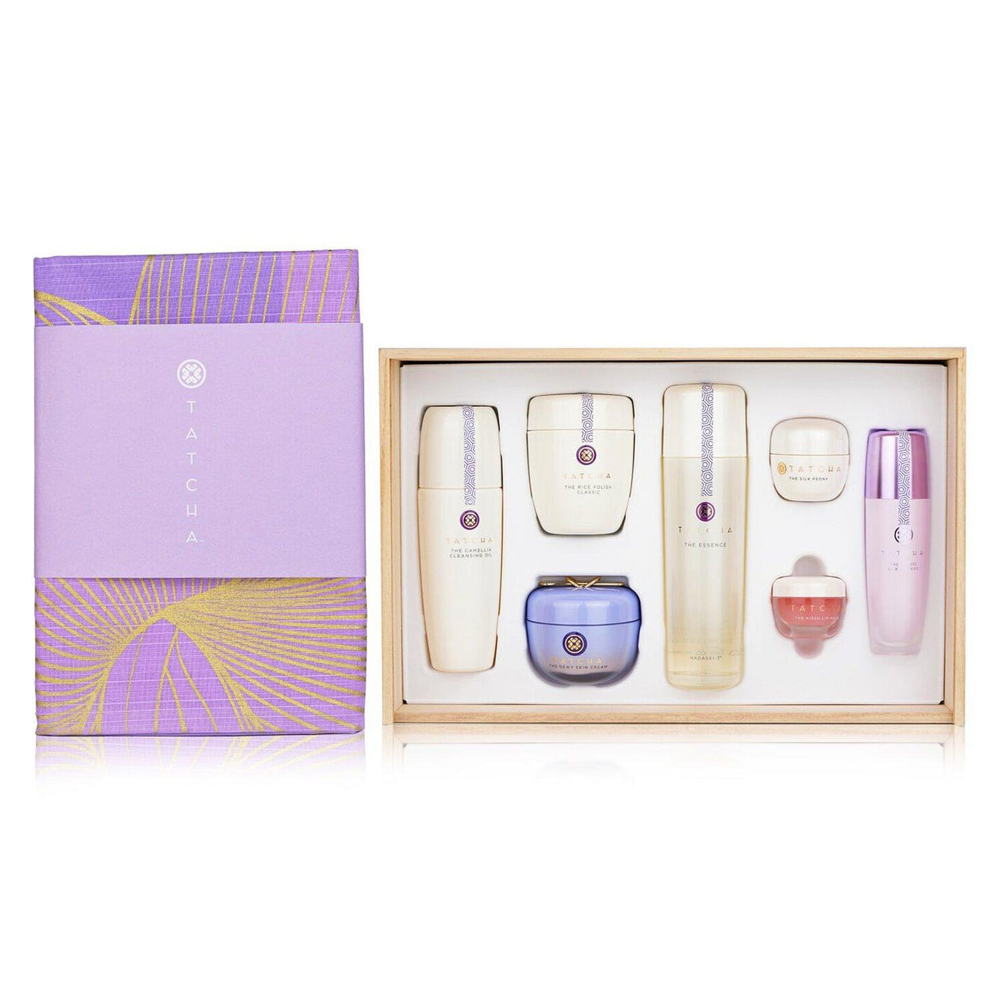 Tatcha Special Edition Luxury Kiri Set: The Camellia Cleansing Oil, The Rice Polish, The Essence, The Dewy Skin Cream, The Silk Peon 7 pcs 7 each