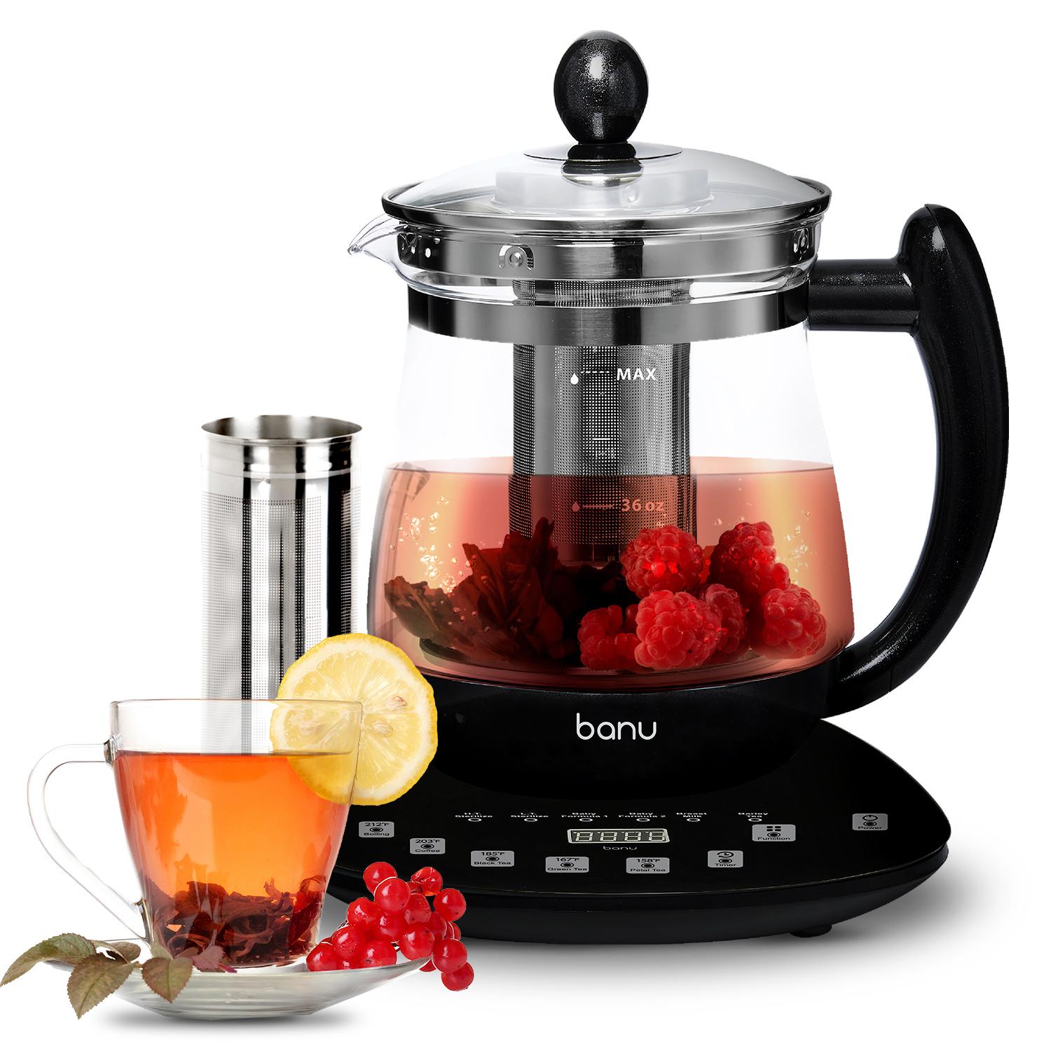 Get BANU Hot Tea Maker Electric Glass Kettle with Tea infuser and Temp