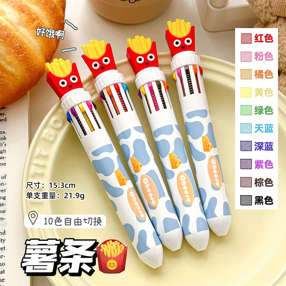10 Colors Retractable Ballpoint Graffiti Pen Fries 1 each