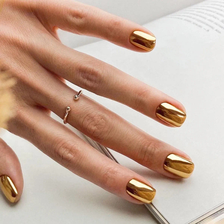 Gold Press on Nails Short Square Fake Nails Press 1 box