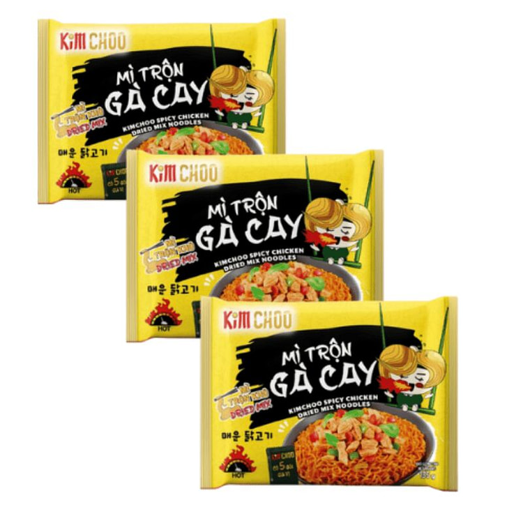 [ VIFON ] Mì Trộn Gà Cay Kimchoo 135gr/gói x 3 gói - Sợi Mì Dai Ngon, Đậm Đ