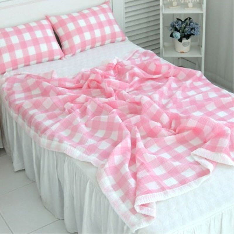 Basum Check Summer Lightweight Blanket - Pink 1 count