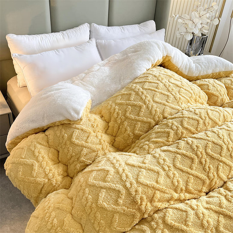 LULLABUY加厚羊羔绒毛毯 保暖棉被 柠檬黄 200 x 230cm 4kg