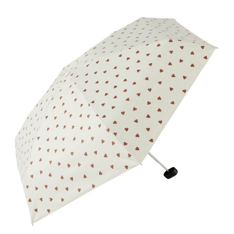 Wpc. 心形图案 折叠晴雨伞 白色 1 份