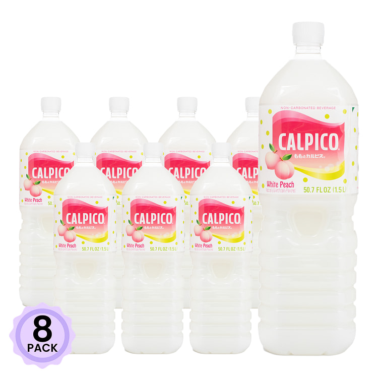 Calpico Soft Drink, Non-Carbonated, with White Peach 50.7 fl.oz*8 pack