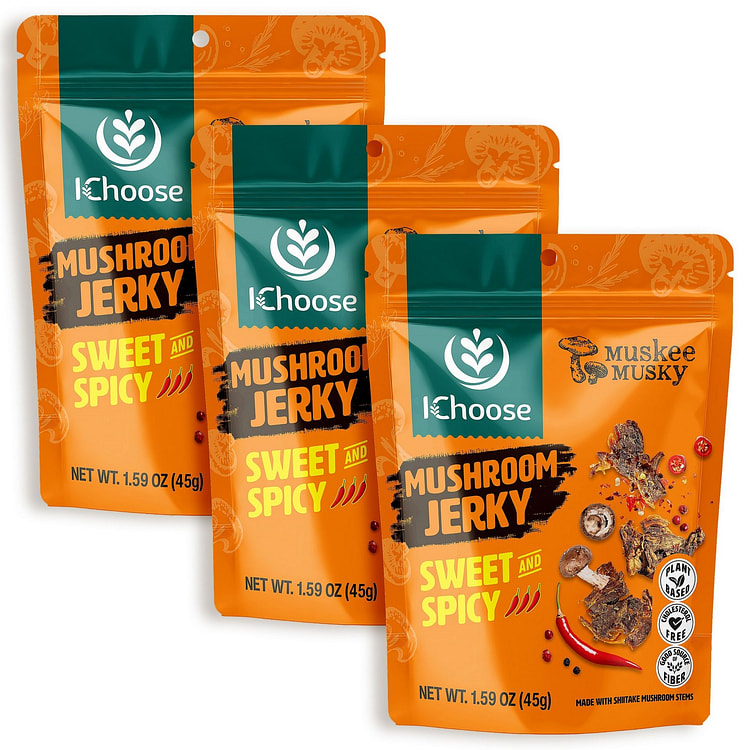 IChoose Muskee Musky Mushroom Jerky, Sweet & Spicy, Vegan, 3 Pack