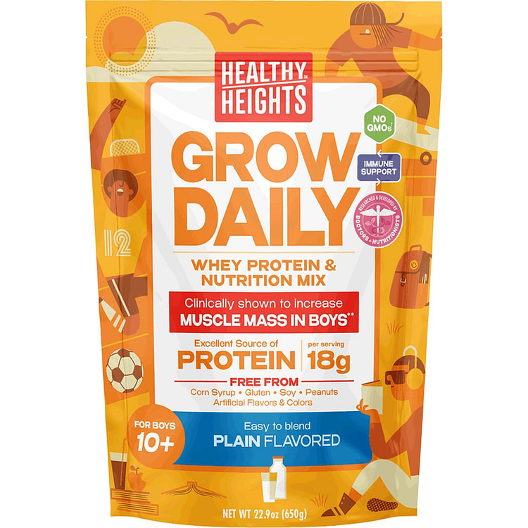 Healthy Heights Grow Daily Boys 10+ Shake Mix Powder, 18g Protein, Plain