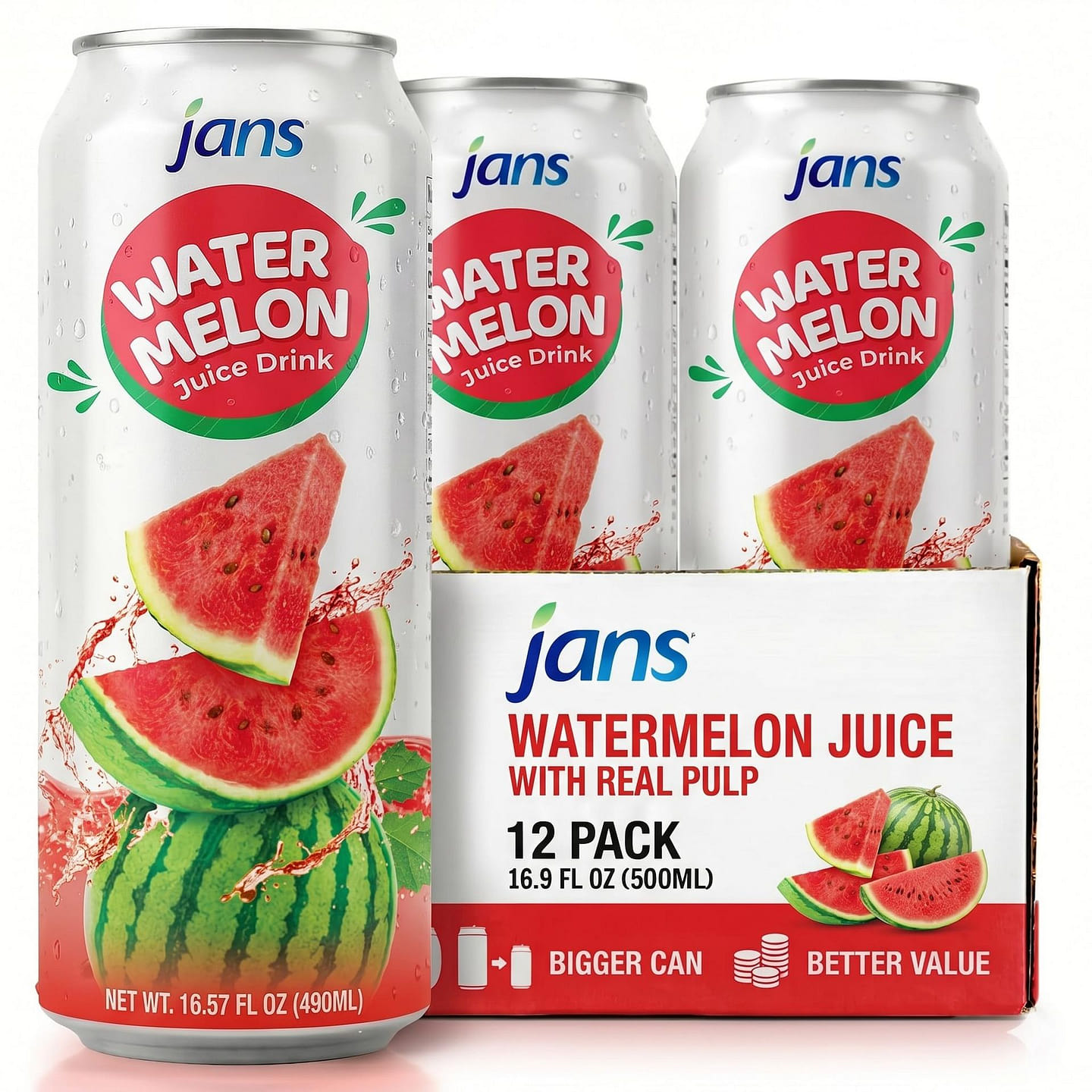 Jans Watermelon Juice Real Pulp – Pack of 12 16.9 fl.oz*12 pack