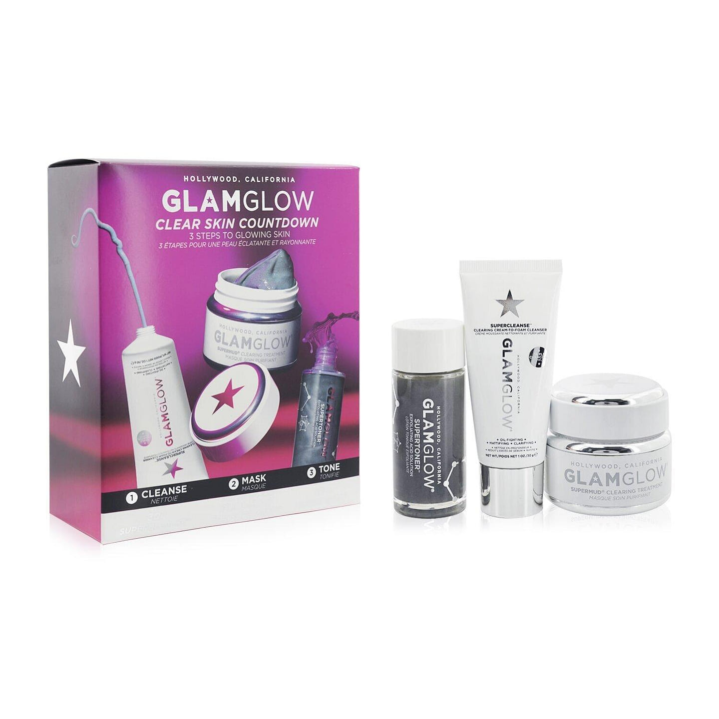 Glamglow Clear Skin Countdown Set: SuperCleanse g + Supermud ml + Supertoner ml GR / 3pcs 3 each
