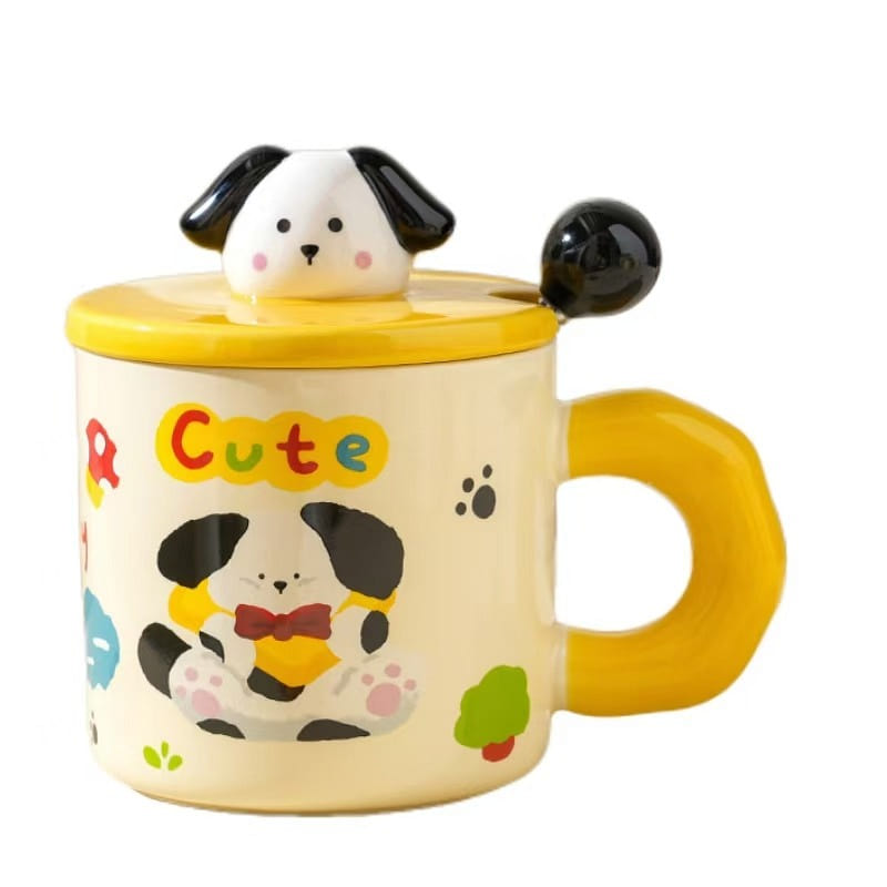Gorgeous Ins Style Ceramic Mug With Lid Cute Couple Mc- Hooded Puppy Mode 1PC 1 each