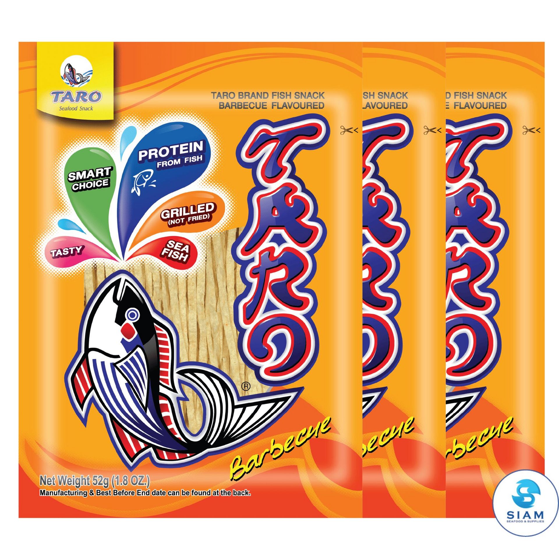 (3-Pack) TARO BRAND Thai Fish Snack 52g, Barbecue 3 count