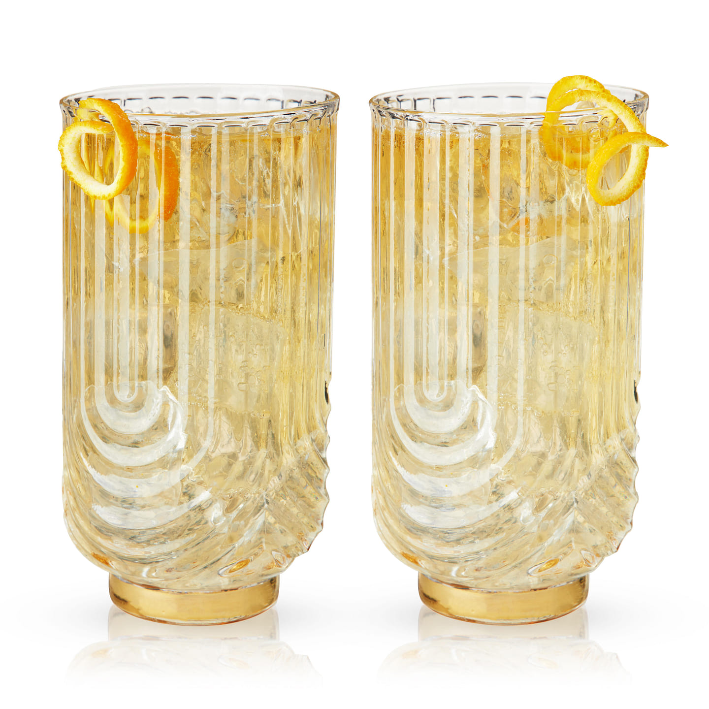 Viski Gatsby Highball Glass, Vintage Cocktail Glasses, Art Deco Drink Tumbler, Glassware Gift Set, Set of 2, 15oz 16 oz