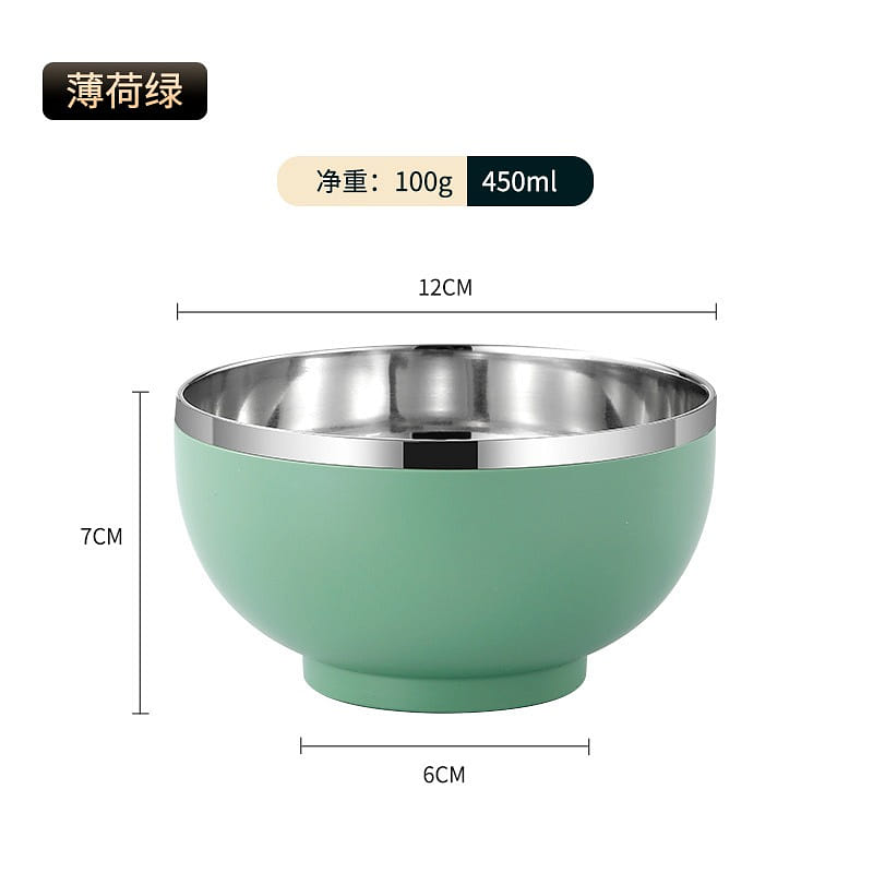 [ Daily use item ] Rice bowl 304 stainless steel anti drop and anti scald green 1 count