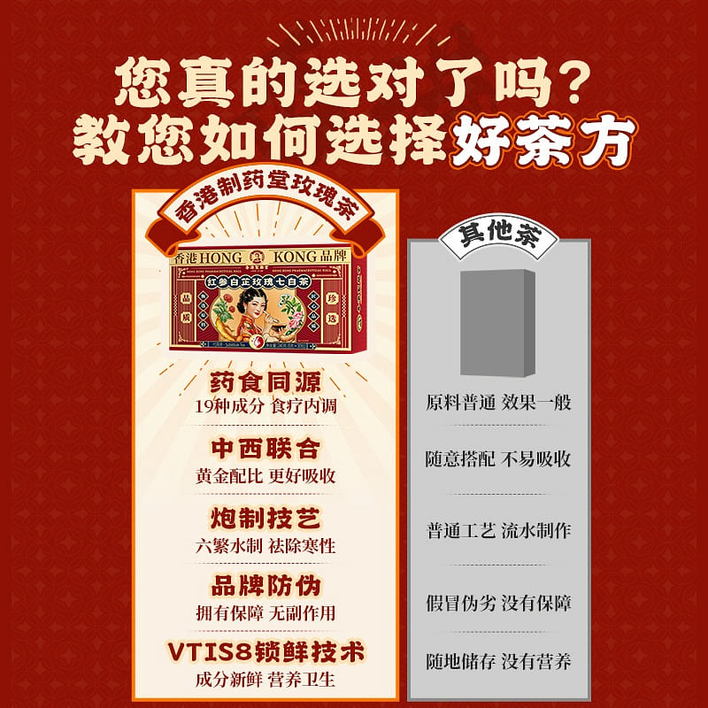 30 packs of Red ginseng and Angelica Rose and Seven White tea from Tongtingtang 240 g