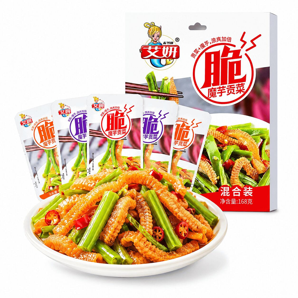 艾妍 贡菜魔芋 混合味【一口嘎嘣脆】超下饭零食 168 克