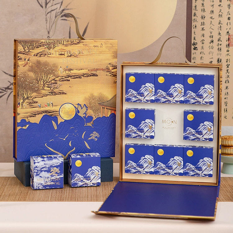 Mooncake gift box Heavenly Palace Blue 8 pieces