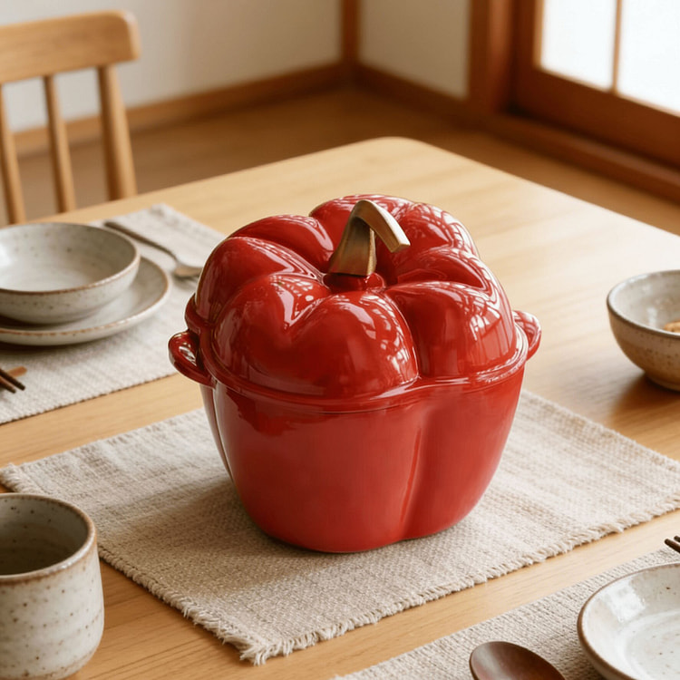 彩椒系列INS风铸铁珐琅锅红色18cm焖烧煮炖煲锅 1 份