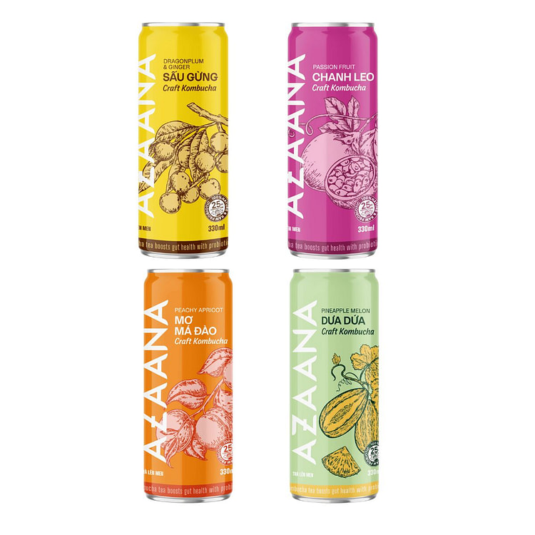 [Azaana]Combo Kombucha - Peach, Passion, Ginger 4 count